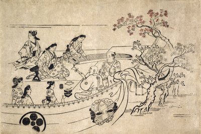 Música bajo el cerezo en Ueno, c.1680 de Hishikawa Moronobu